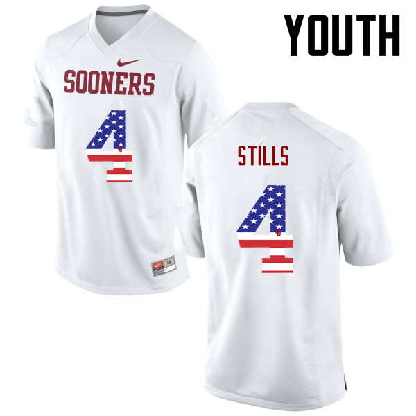 Youth Oklahoma Sooners #4 Kenny Stills College Football USA Flag Fashion Jerseys-White - Click Image to Close